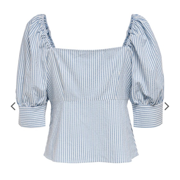 ONLY Blue & White Stripes Puff Sleeves Blouse - Picture 6 of 6